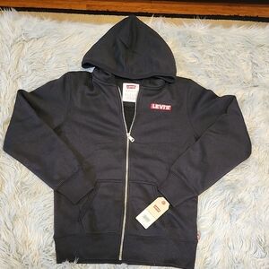 Levi's Black Charcoal Zip-Up Youth Hoodie with Red Logo- L/G/G